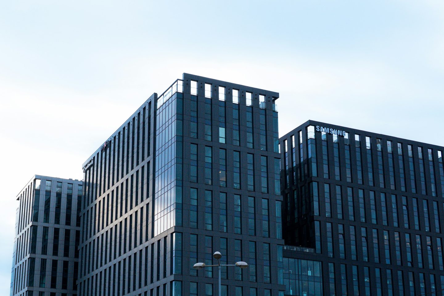 Modern office buildings with glass facades