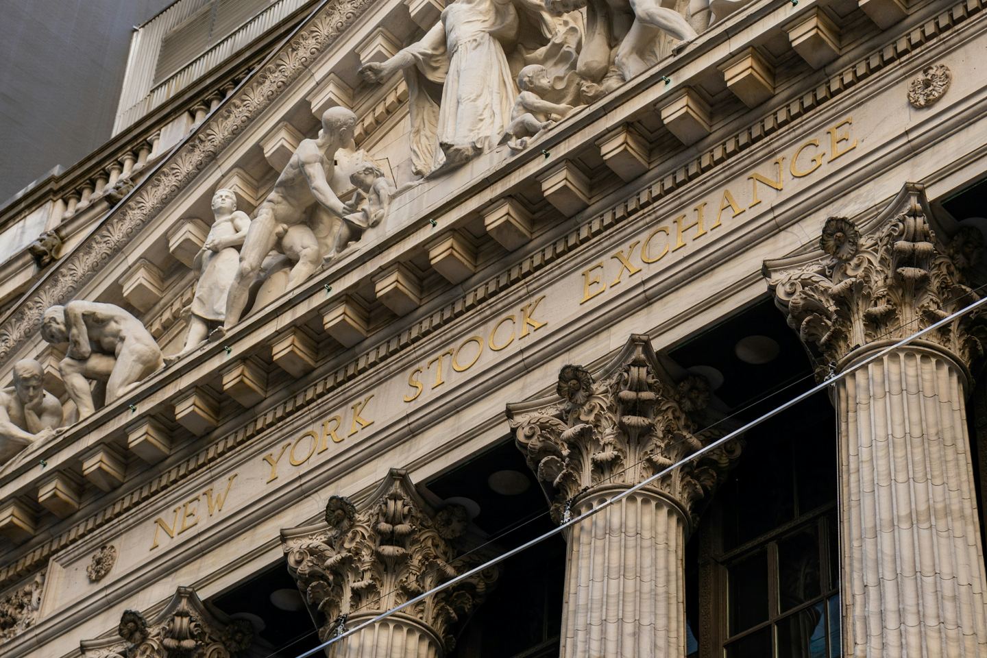The stone facade and columns of the New York Stock Exchange
